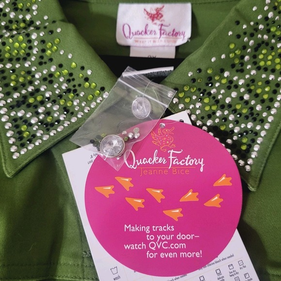 QUACKER FACTORY Plus 3X NWT Green Rhinestone Embellished Stretch Cotton Jacket - Picture 11 of 11